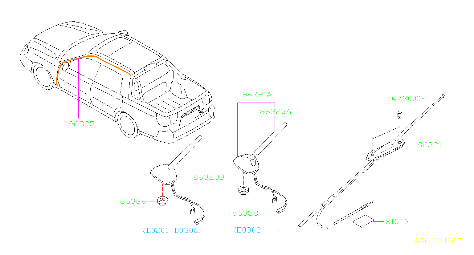 Subaru Baja Radio Antenna Mast - 86321AE06A | Heuberger Subaru