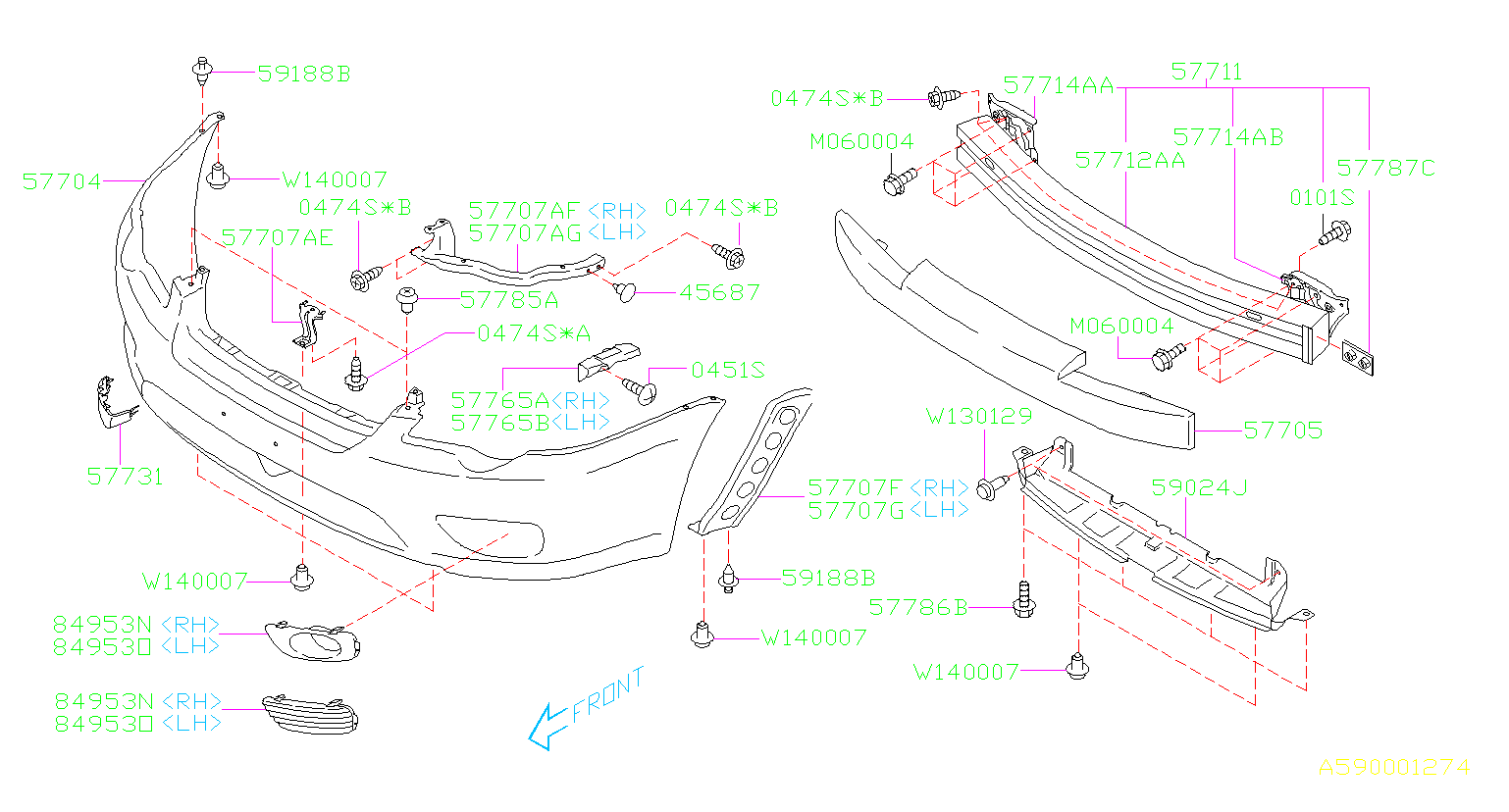 57707ag64a - Subaru Bumper Cover Bracket (front, Lower) 