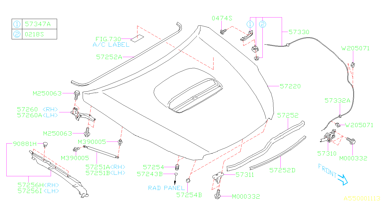 Subaru Outback Hood Release Cable (Front). Cable HD - 57330AJ00C ...