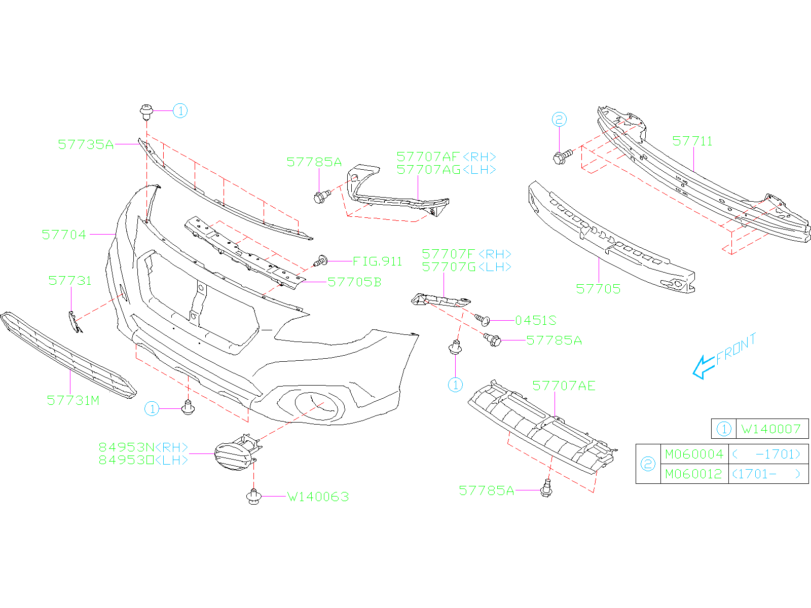 Subaru Outback Bumper Impact Bar (Front) - 57711AL07B9P | Heuberger ...